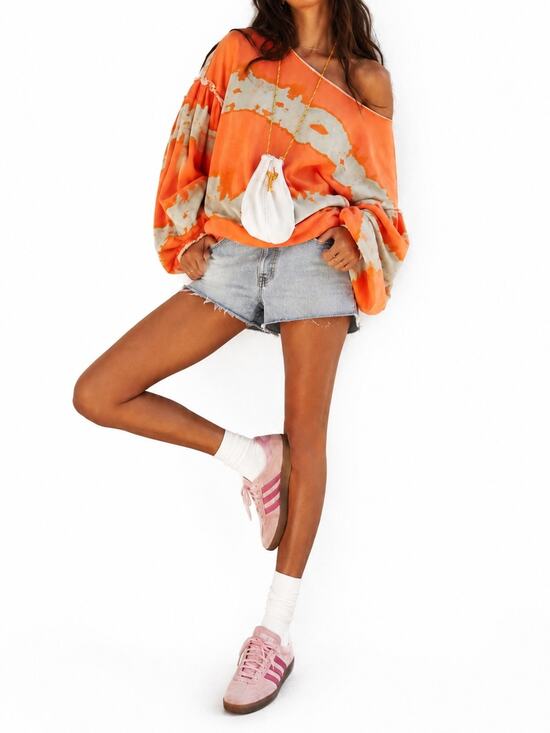 Free People Tops - Free People Feels Right Oversized Orange Tie-Dye Long Sleeve Pullover Size XS